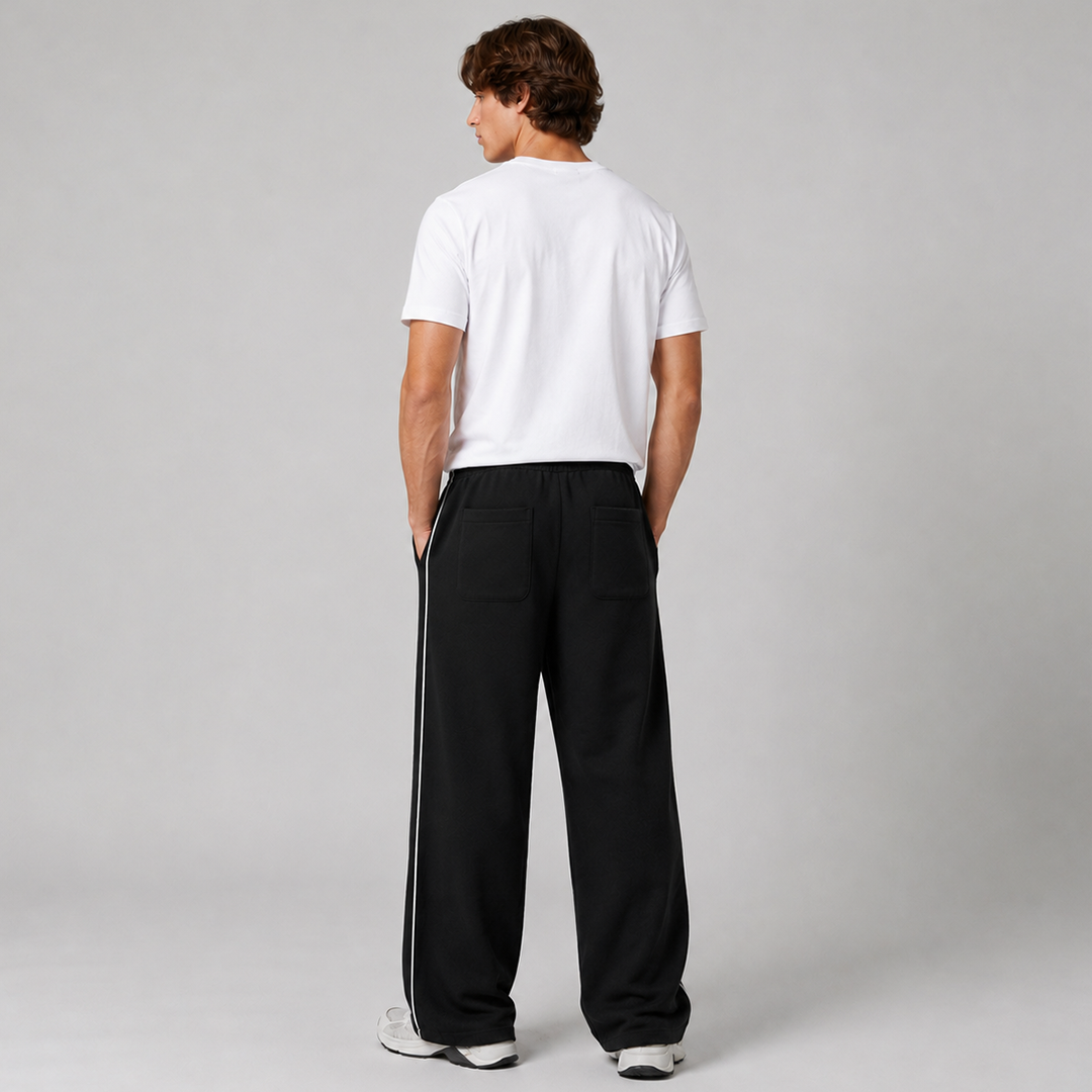 Vybe - Men Wide-leg Plush Trouser With Trim Detail - Black