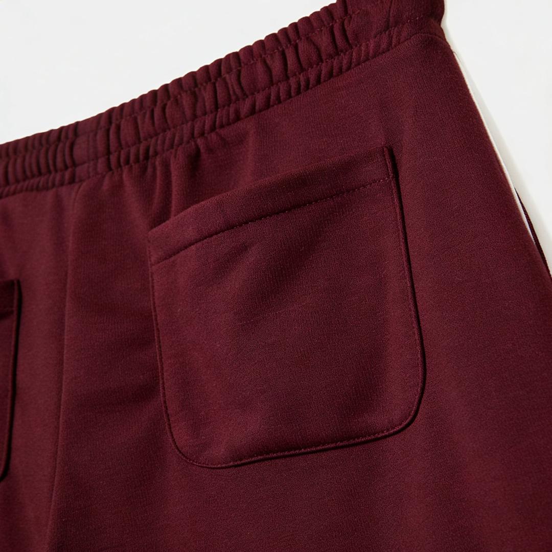 Vybe - Men Wide-leg Plush Trouser With Trim Detail - Maroon