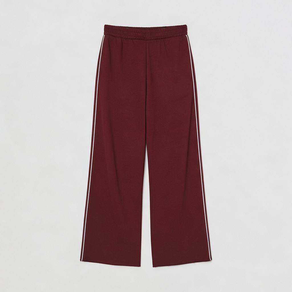 Vybe - Men Wide-leg Plush Trouser With Trim Detail - Maroon