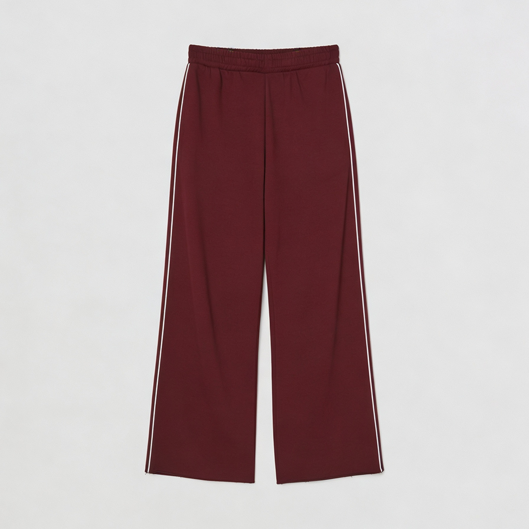 Vybe - Men Wide-leg Plush Trouser With Trim Detail - Maroon