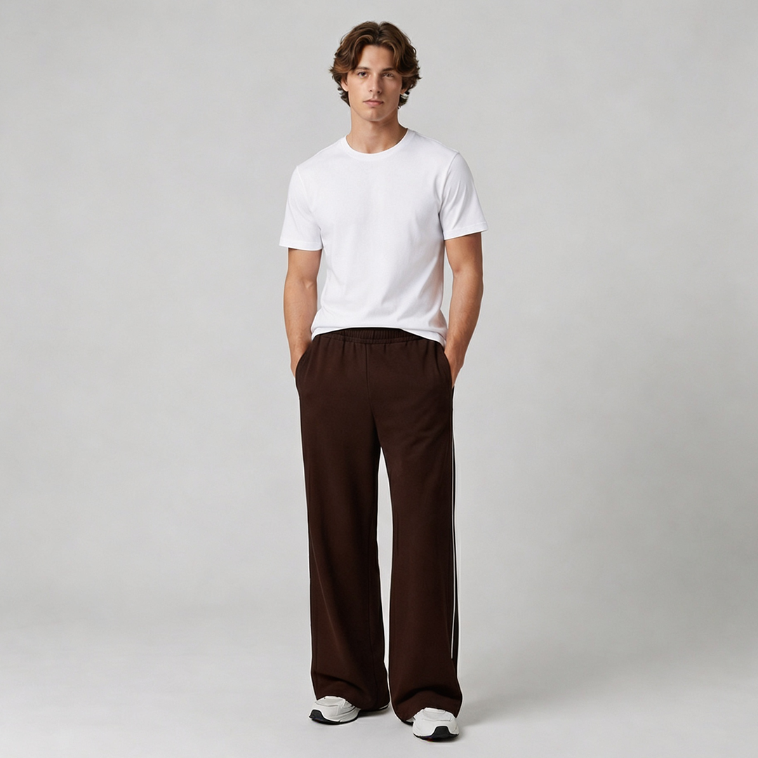 Vybe - Men Wide-leg Plush Trouser With Trim Detail - Mocha