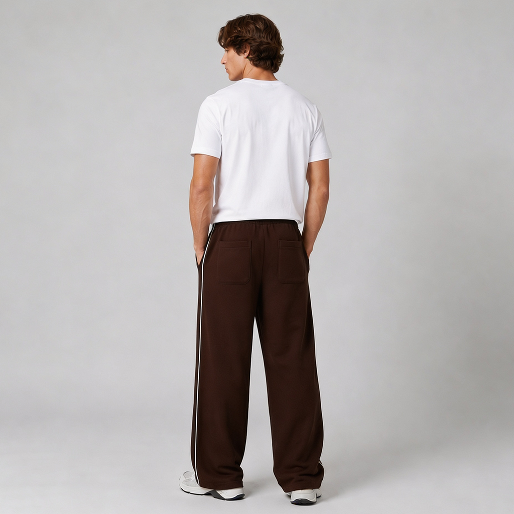 Vybe - Men Wide-leg Plush Trouser With Trim Detail - Mocha