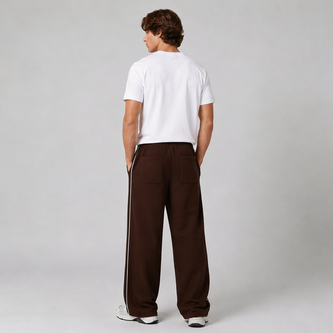 Vybe - Men Wide-leg Plush Trouser With Trim Detail - Mocha