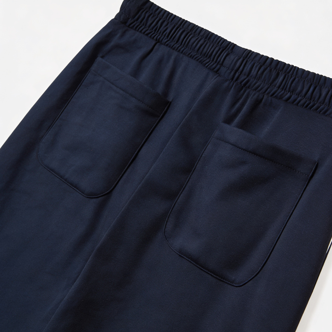 Vybe - Men Wide-leg Plush Trouser With Trim Detail - Navy Blue