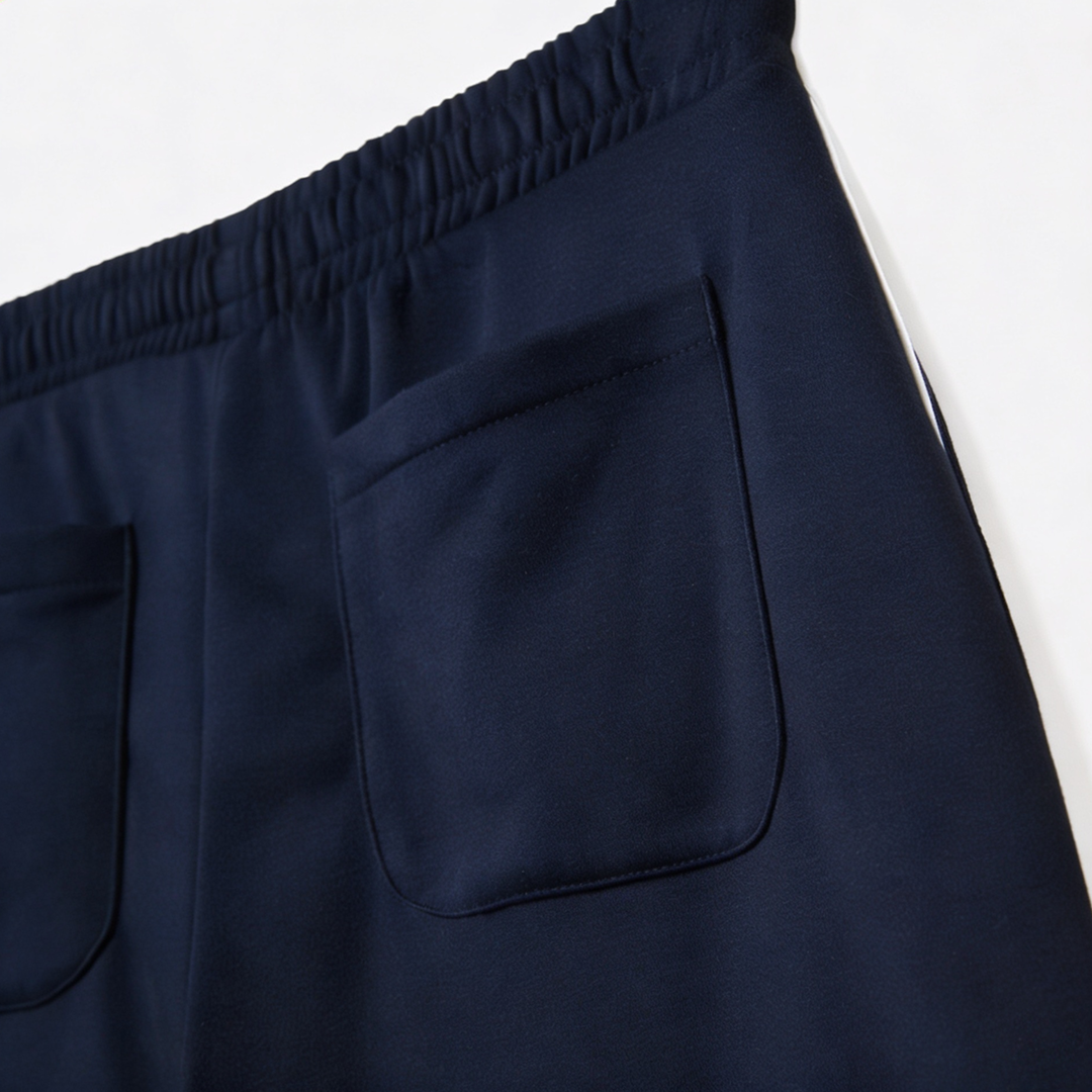 Vybe - Men Wide-leg Plush Trouser With Trim Detail - Navy Blue