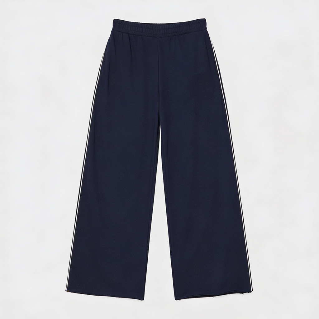 Vybe - Men Wide-leg Plush Trouser With Trim Detail - Navy Blue