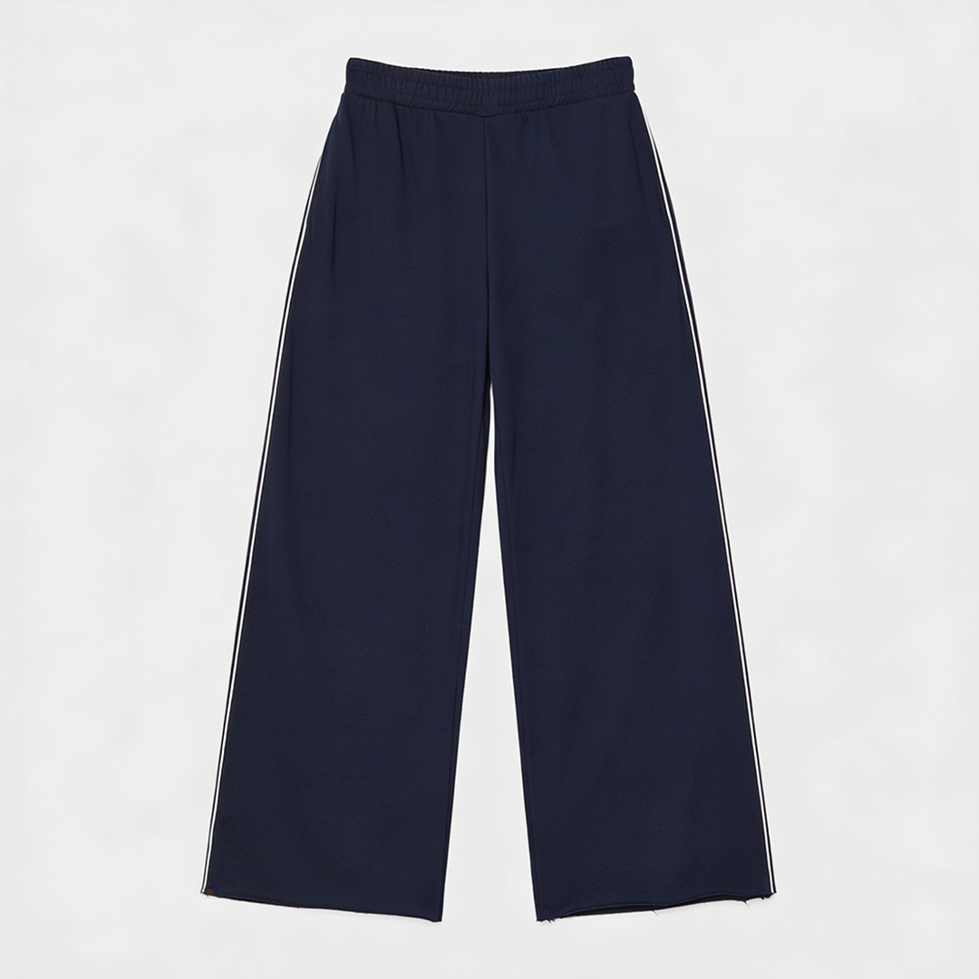 Vybe - Men Wide-leg Plush Trouser With Trim Detail - Navy Blue