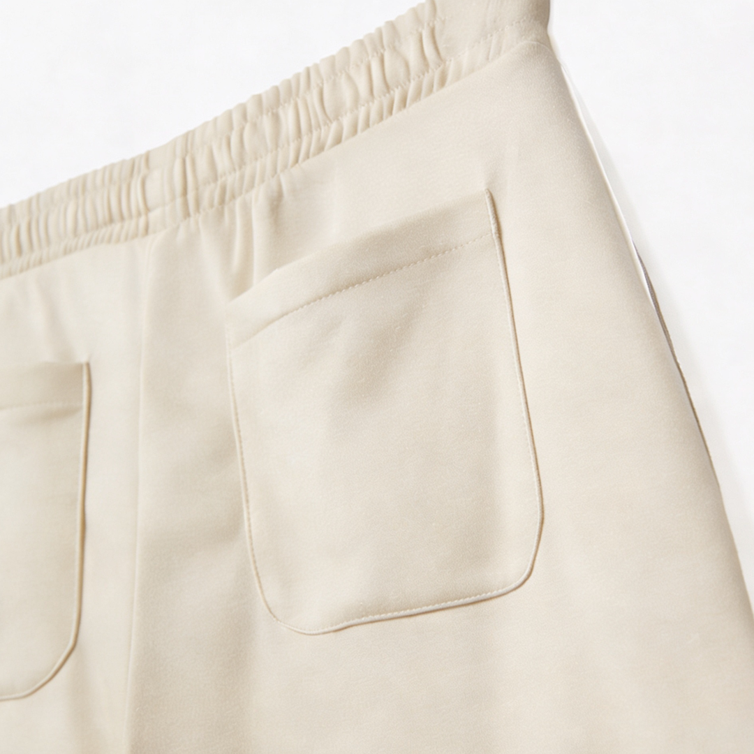 Vybe - Men Wide-leg Plush Trouser With Trim Detail - Oat Milk