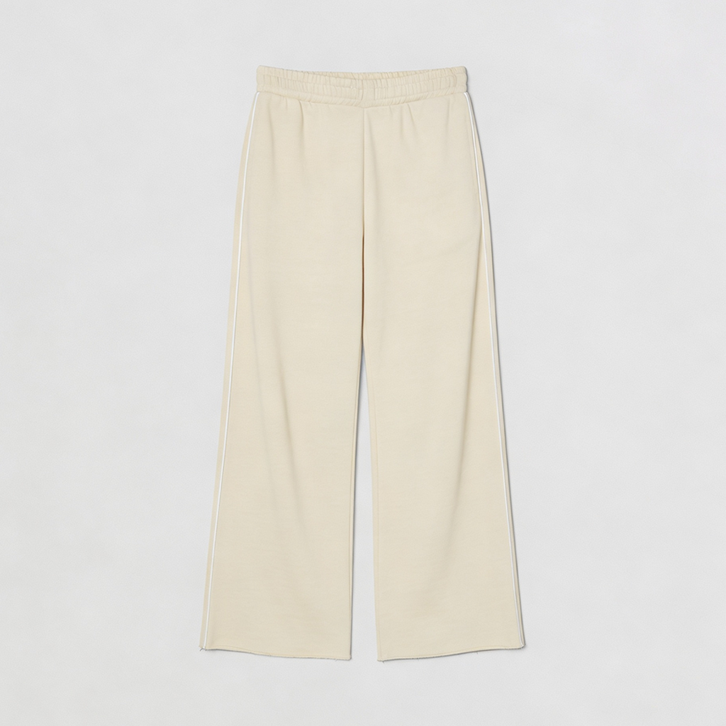 Vybe - Men Wide-leg Plush Trouser With Trim Detail - Oat Milk