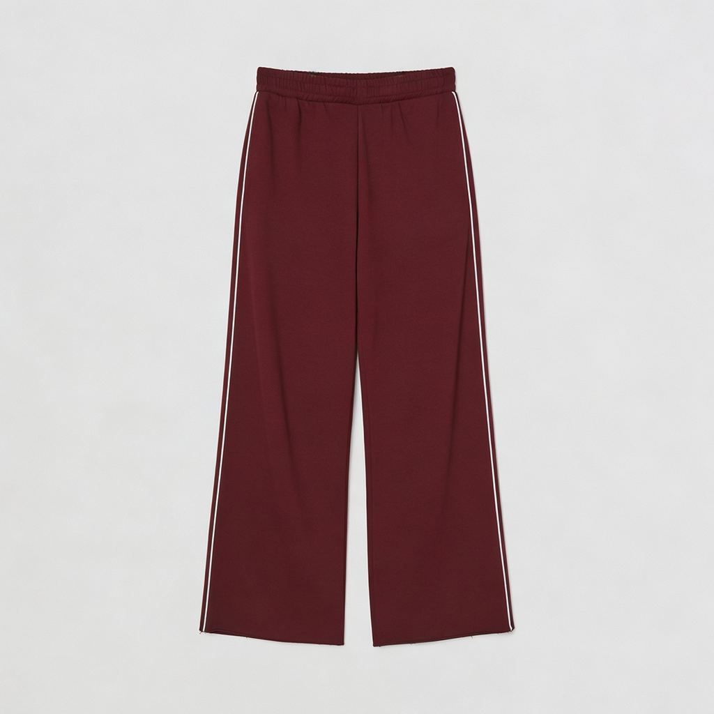 Vybe - Women Wide-leg Plush Trouser With Trim Detail - Maroon