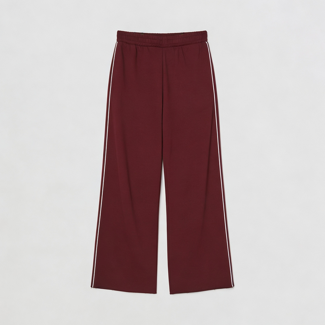 Vybe - Women Wide-leg Plush Trouser With Trim Detail - Maroon