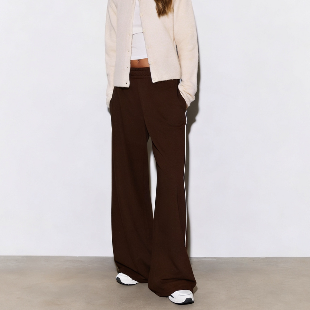 Vybe - Women Wide-leg Plush Trouser With Trim Detail - Mocha