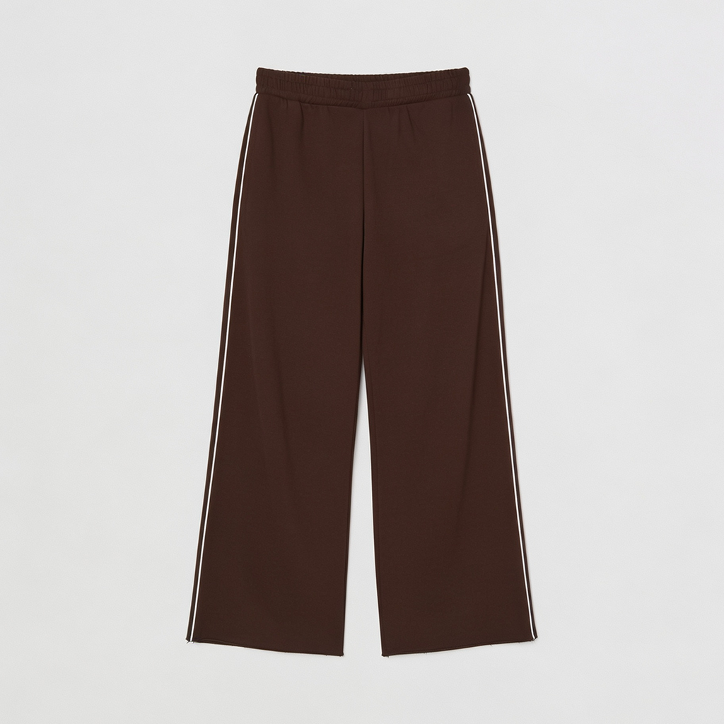 Vybe - Women Wide-leg Plush Trouser With Trim Detail - Mocha