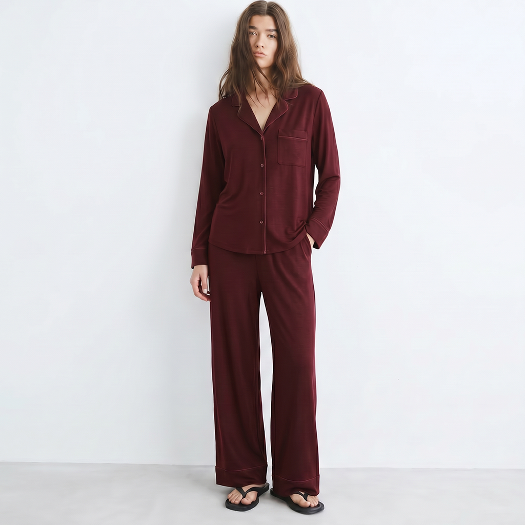 Cloud Pajama Set - Maroon
