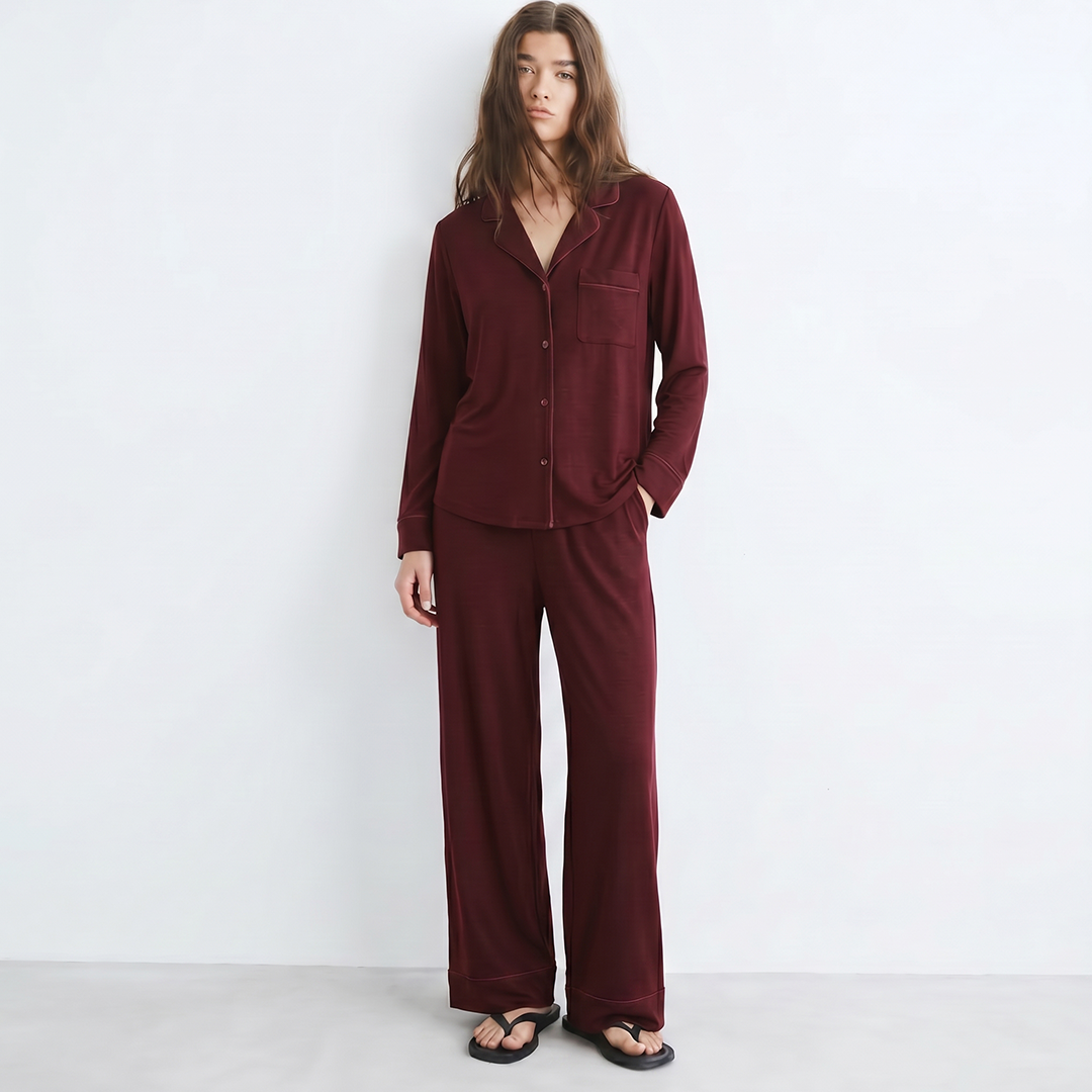 Cloud Pajama Set - Maroon