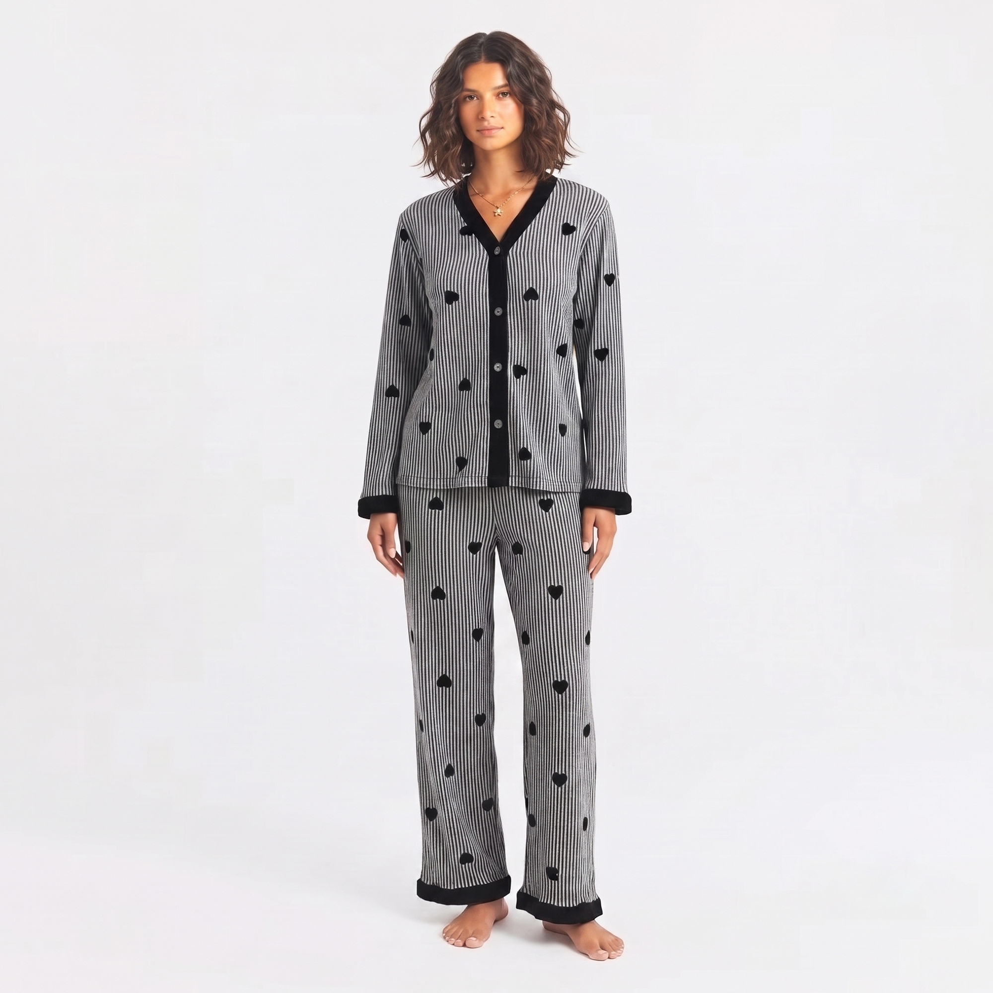Vybe - Soft Cotton Lounge Set - Mid Night Heart