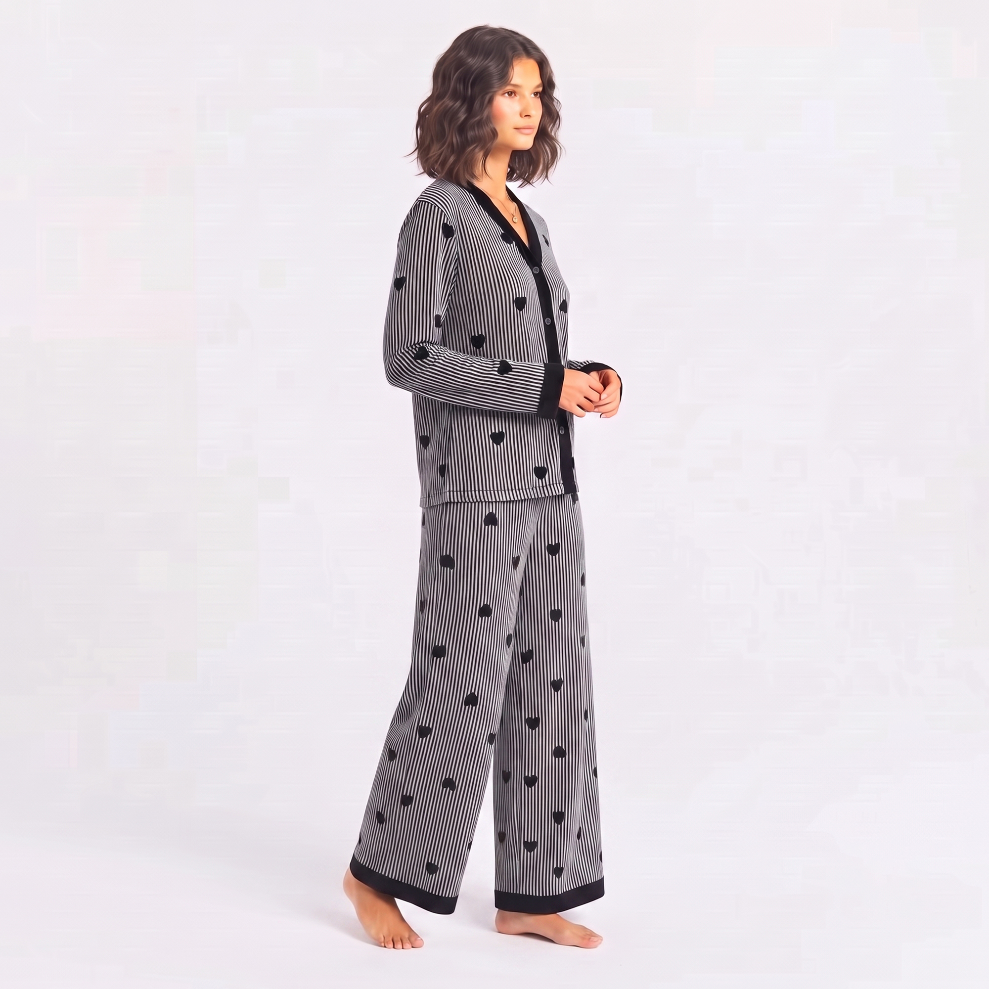 Vybe - Soft Cotton Lounge Set - Mid Night Heart