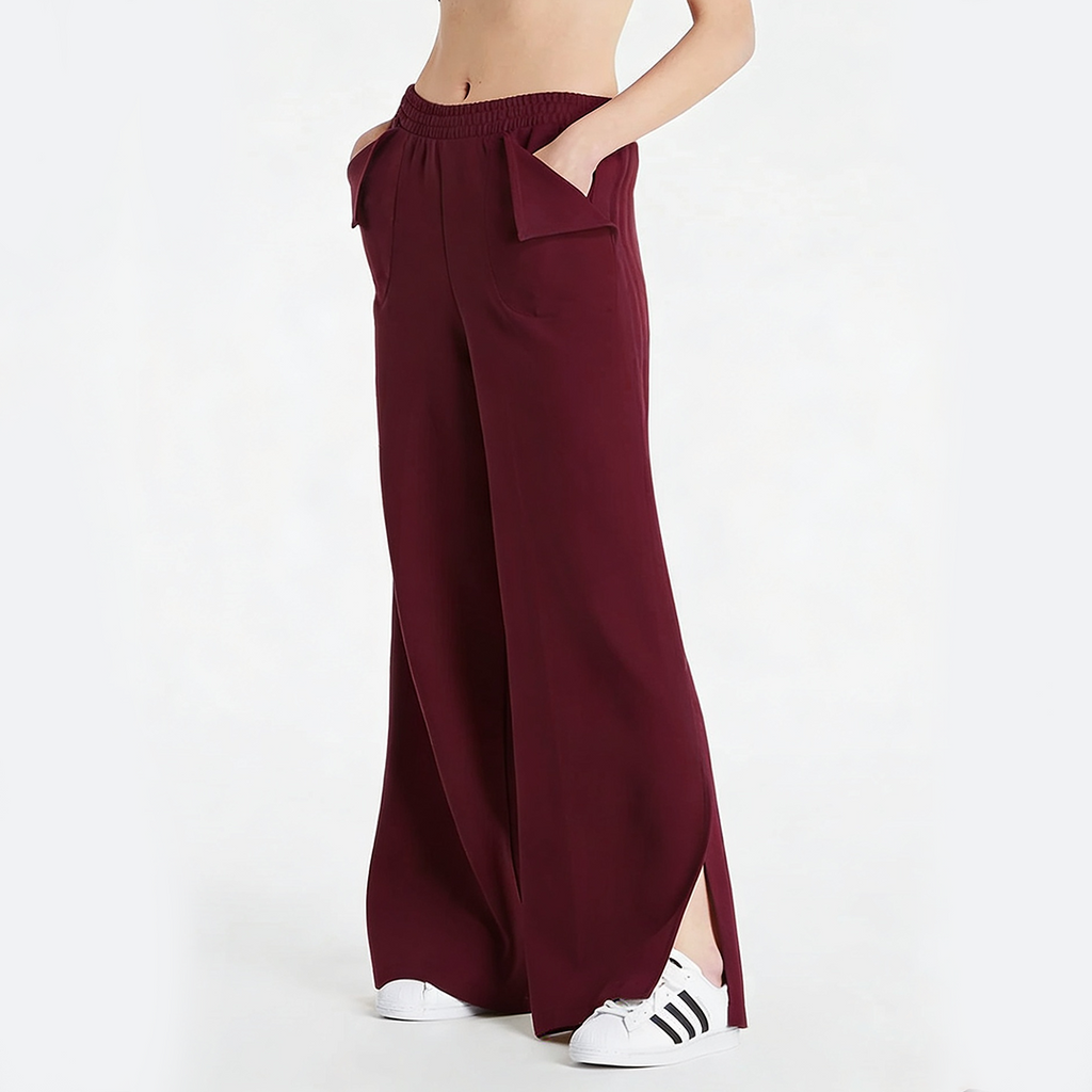 Vybe - Women Smart Pocket Wide-leg Trouser - Maroon