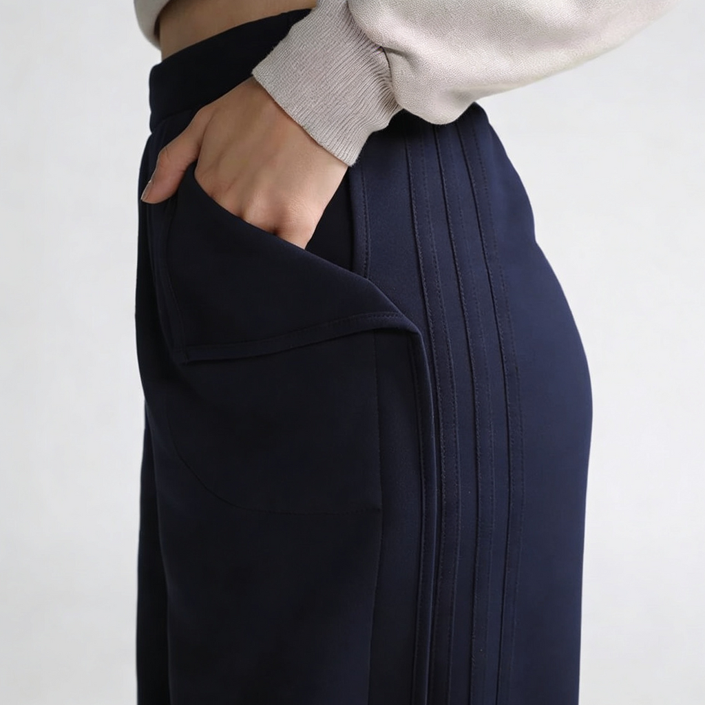 Vybe - Women Smart Pocket Wide-leg Trouser - Navy Blue