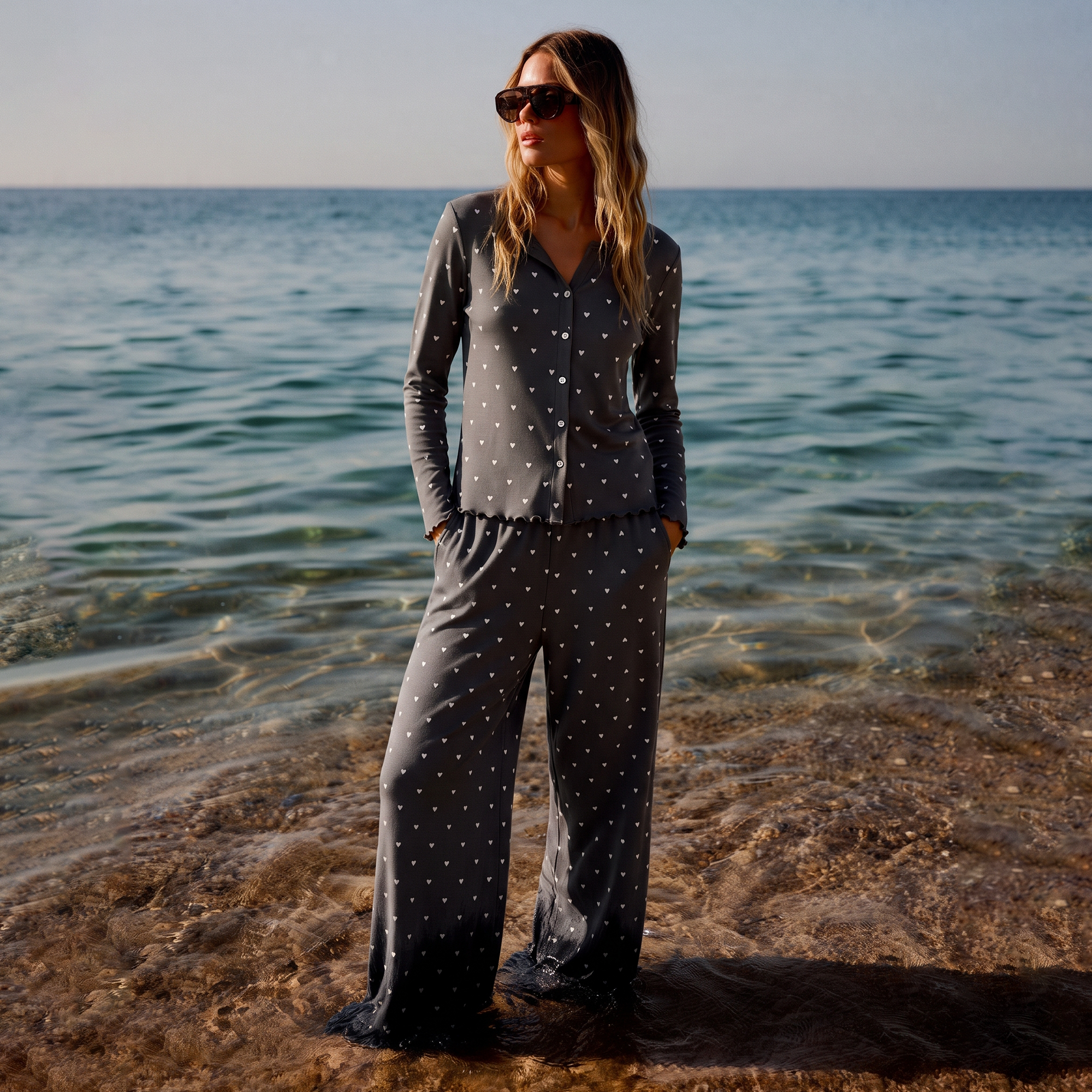 Vybe - Ivory Dream Set (Heart Printed) - Silent Grey