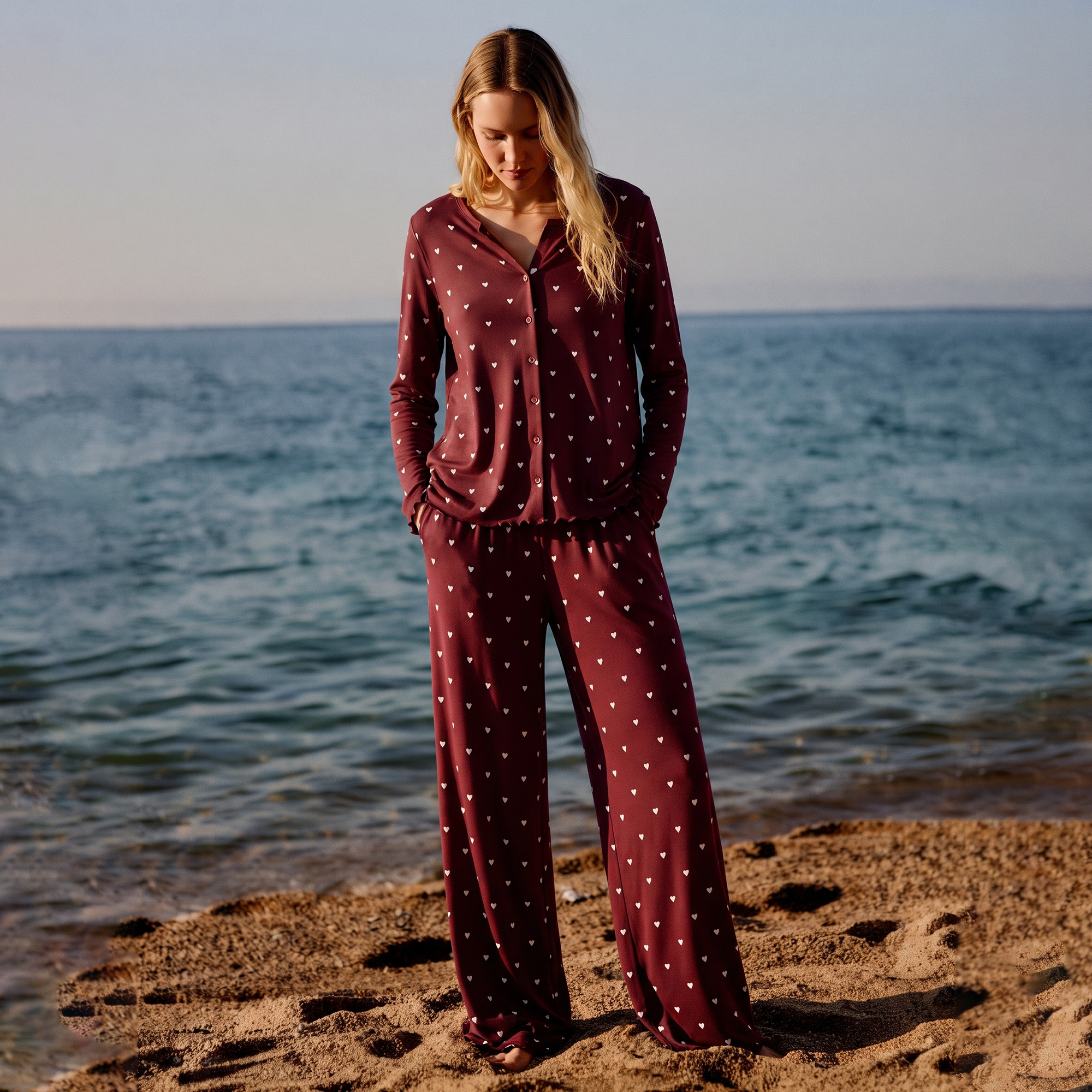 Vybe - Ivory Dream Set (Heart Printed) - Maroon