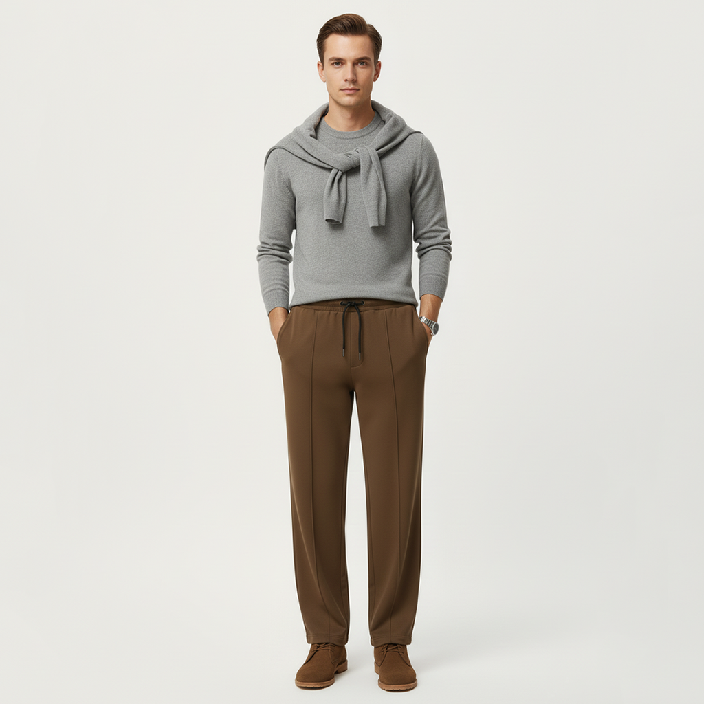 Vybe - Tailored Easy Pleated Trouser -  Brown