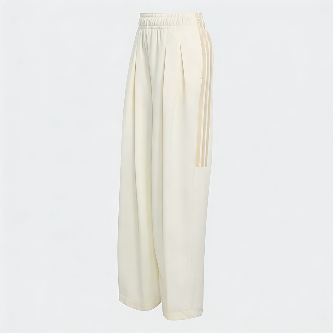 Vybe - Women Tiro 3-Stripes Wide-leg Pleated Pants - Oat Milk
