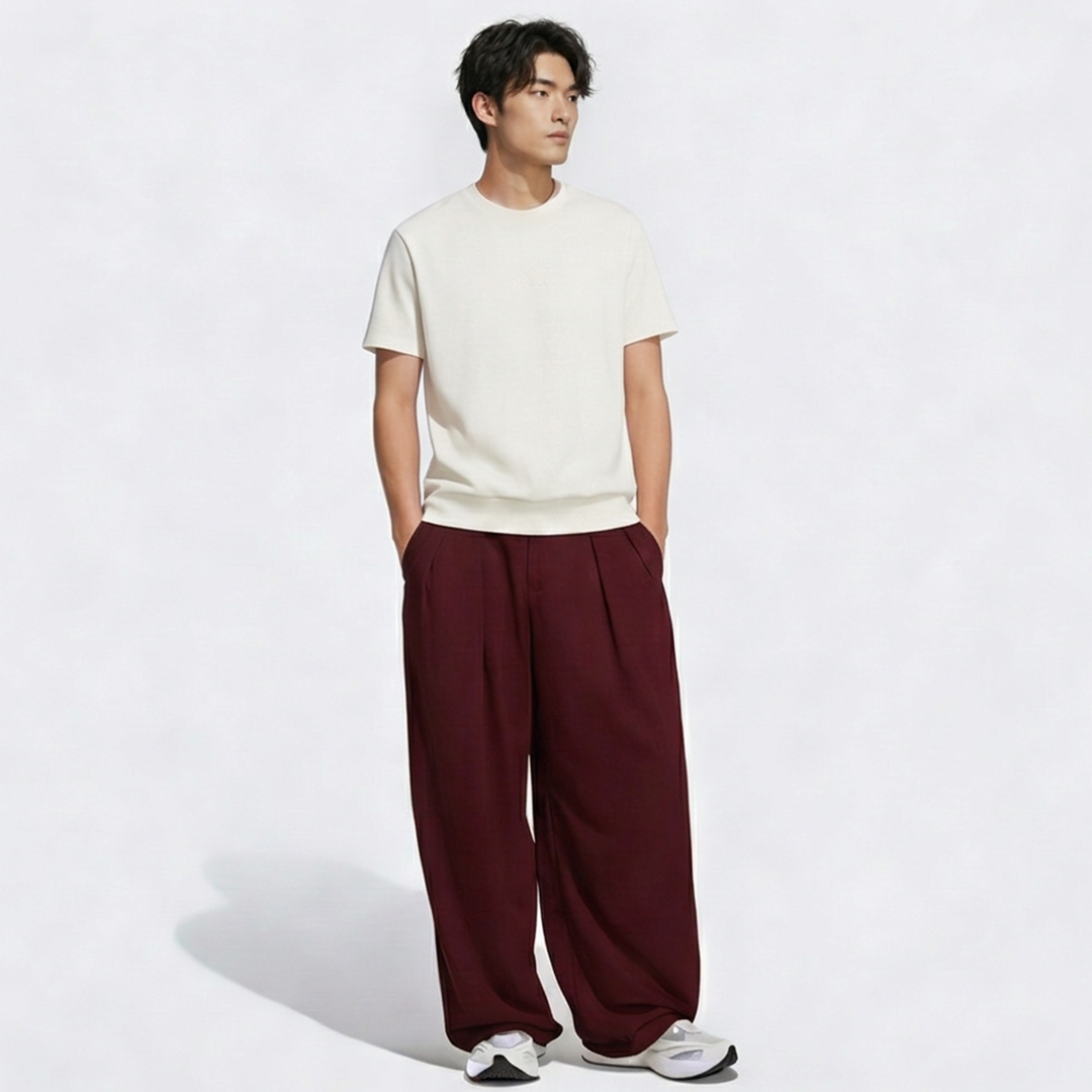 Vybe - Men Tiro 3-Stripes Wide-leg Pleated Pants - Maroon