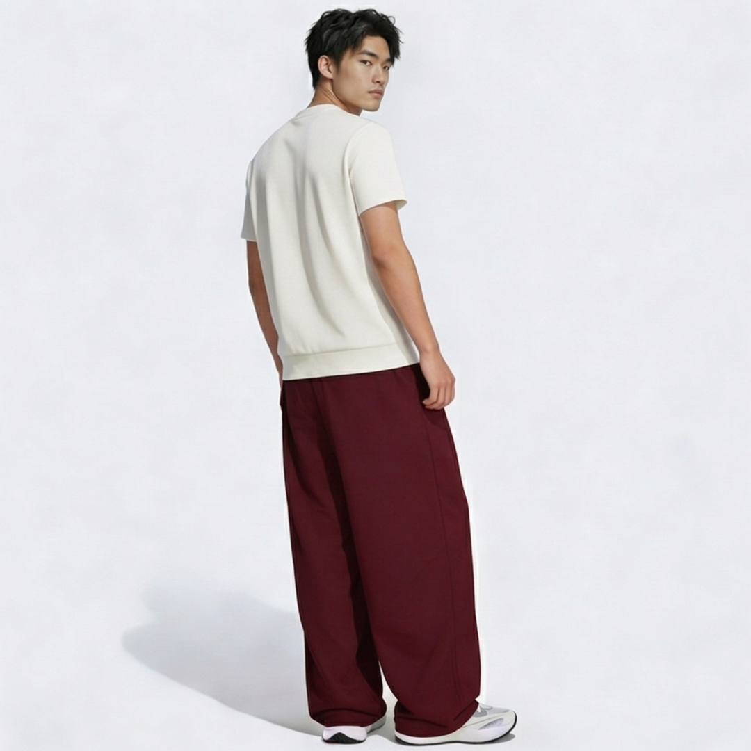Vybe - Men Tiro 3-Stripes Wide-leg Pleated Pants - Maroon