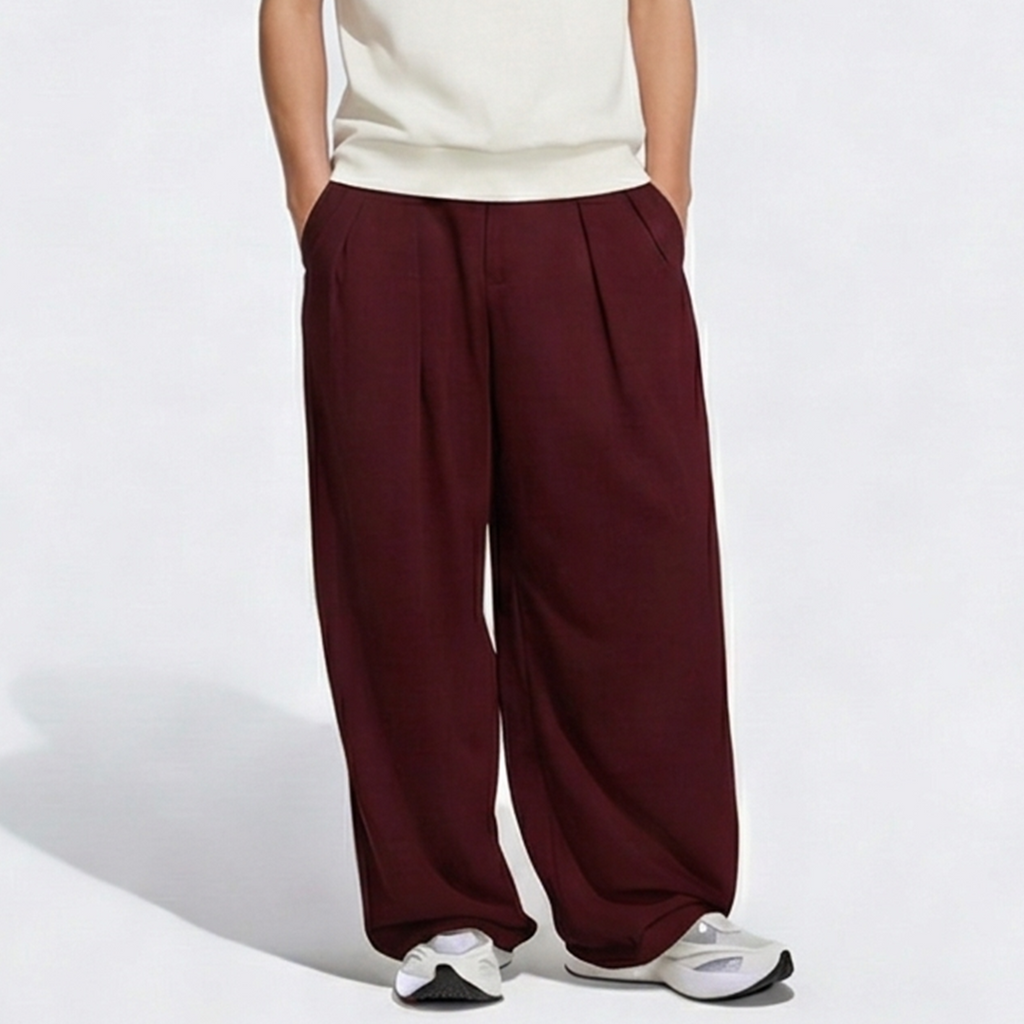 Vybe - Men Tiro 3-Stripes Wide-leg Pleated Pants - Maroon