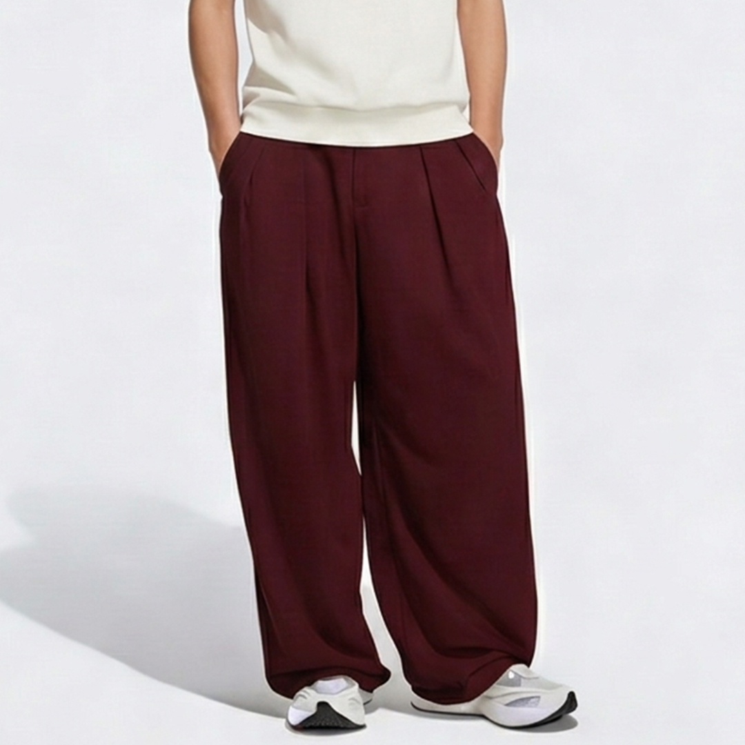Vybe - Men Tiro 3-Stripes Wide-leg Pleated Pants - Maroon