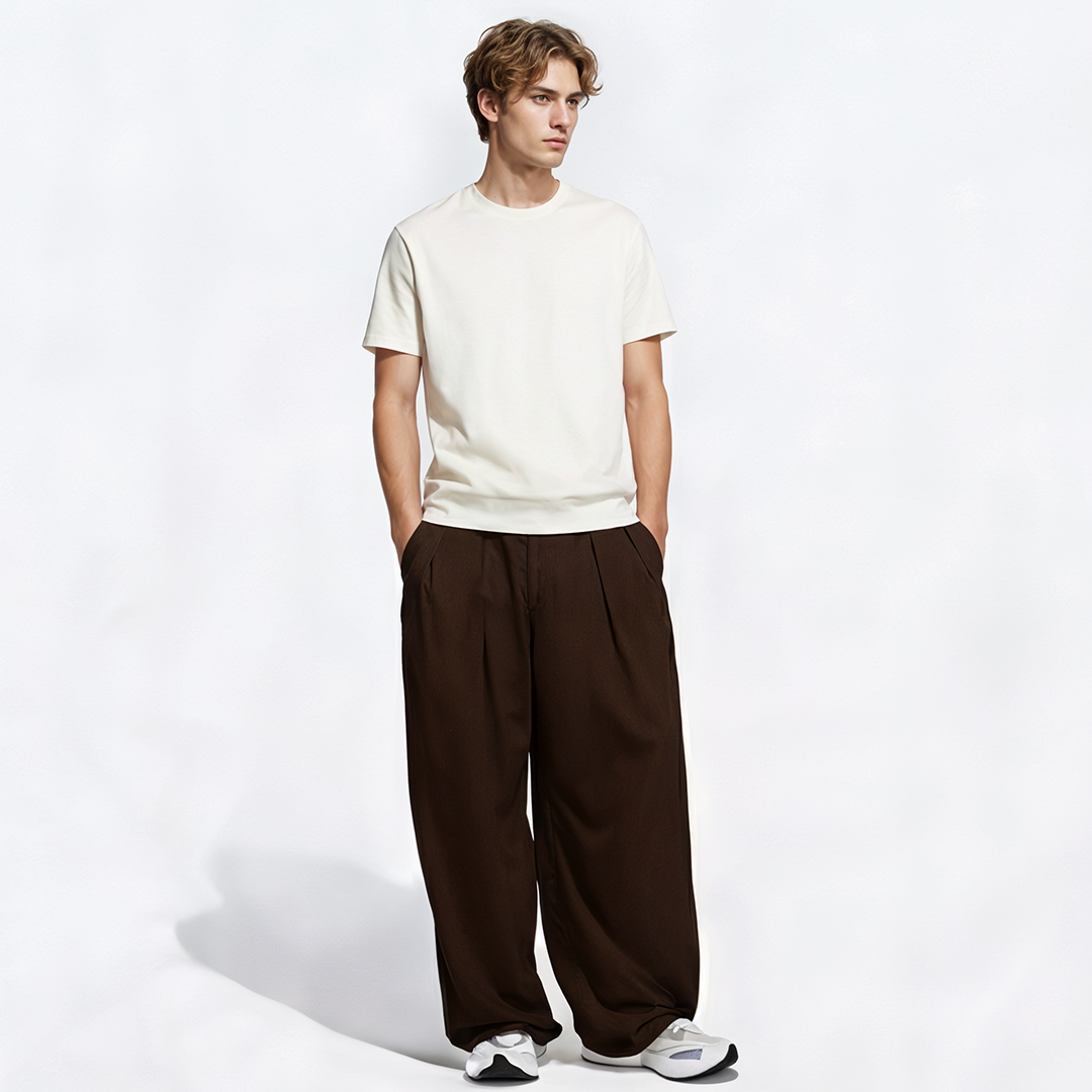 Vybe - Men Tiro 3-Stripes Wide-leg Pleated Pants - Mocha