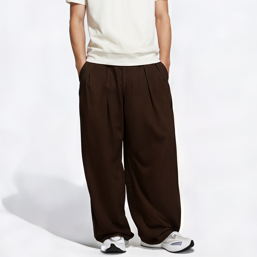 Vybe - Men Tiro 3-Stripes Wide-leg Pleated Pants - Mocha