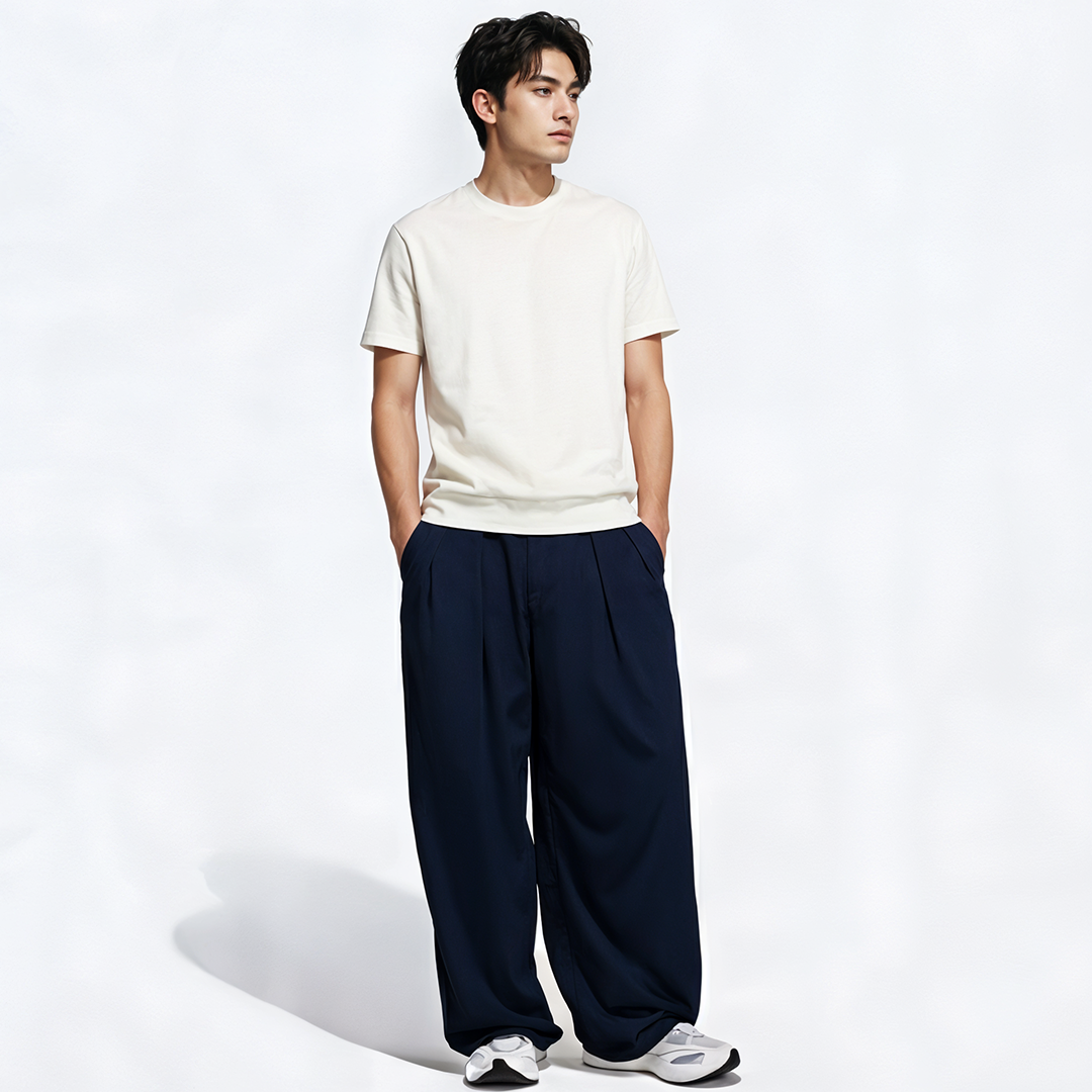 Vybe - Men Tiro 3-Stripes Wide-leg Pleated Pants - Navy Blue