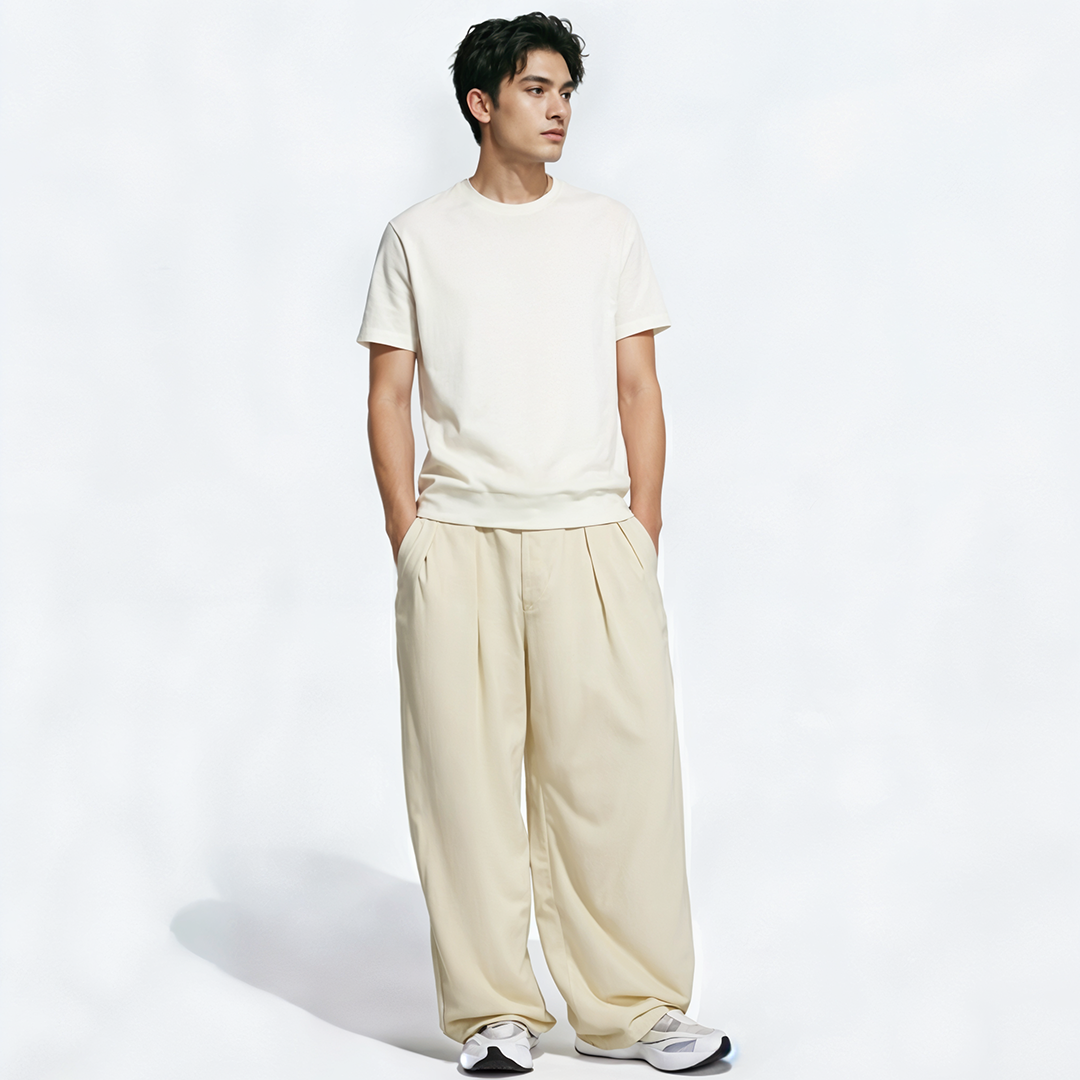 Vybe - Men Tiro 3-Stripes Wide-leg Pleated Pants - Oat Milk