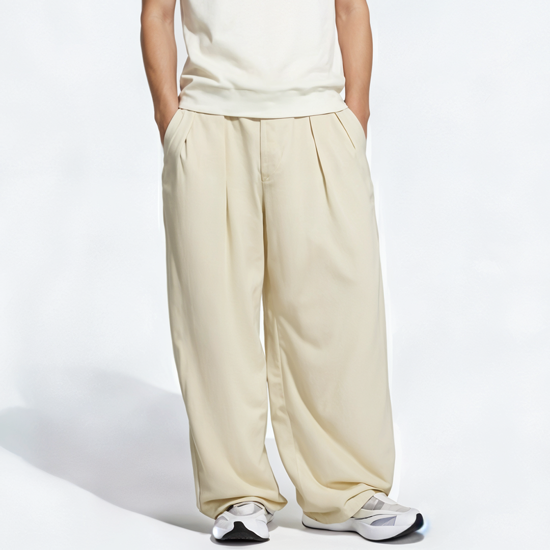 Vybe - Men Tiro 3-Stripes Wide-leg Pleated Pants - Oat Milk