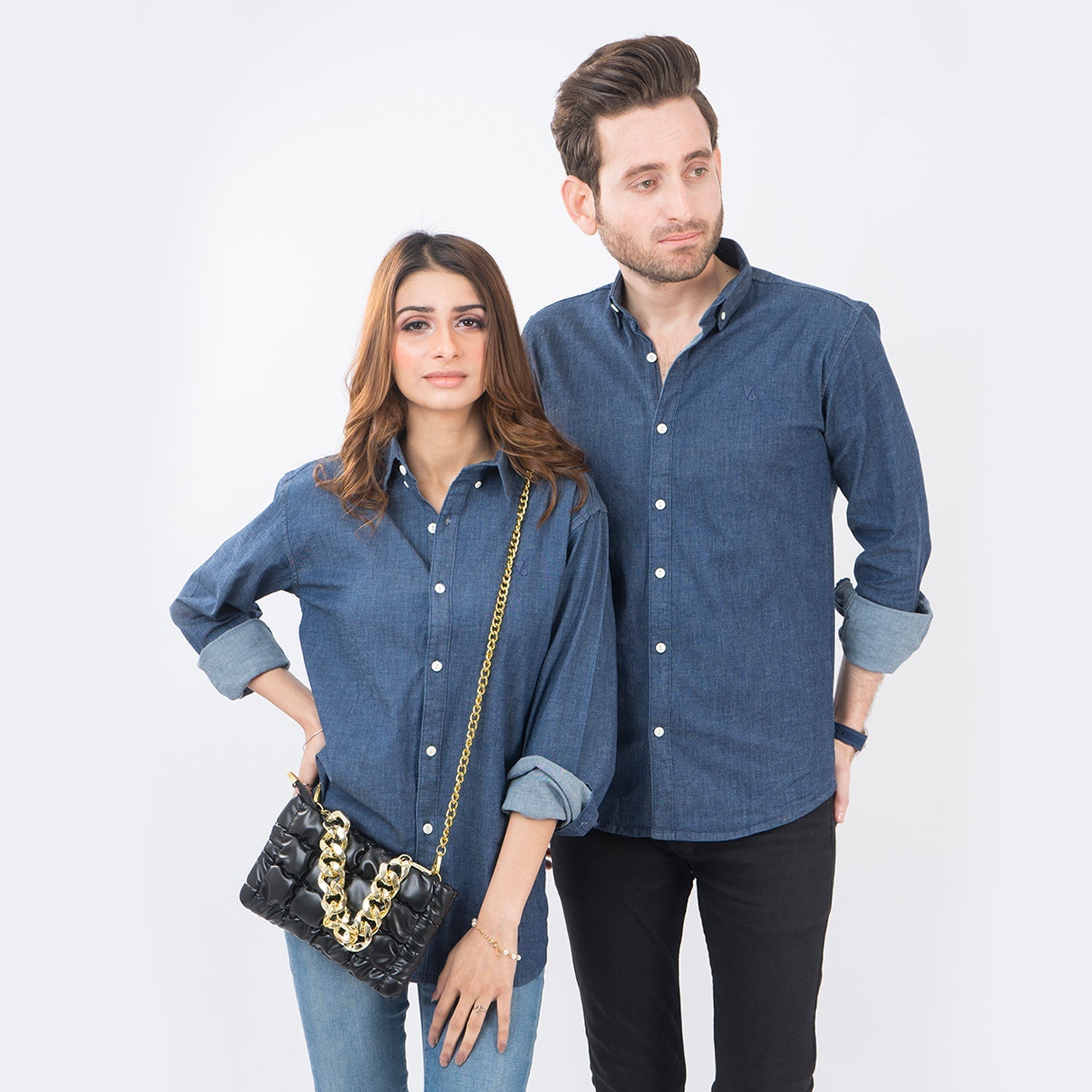 VYBE- Casual Solid Shirts- Denim Dark Blue