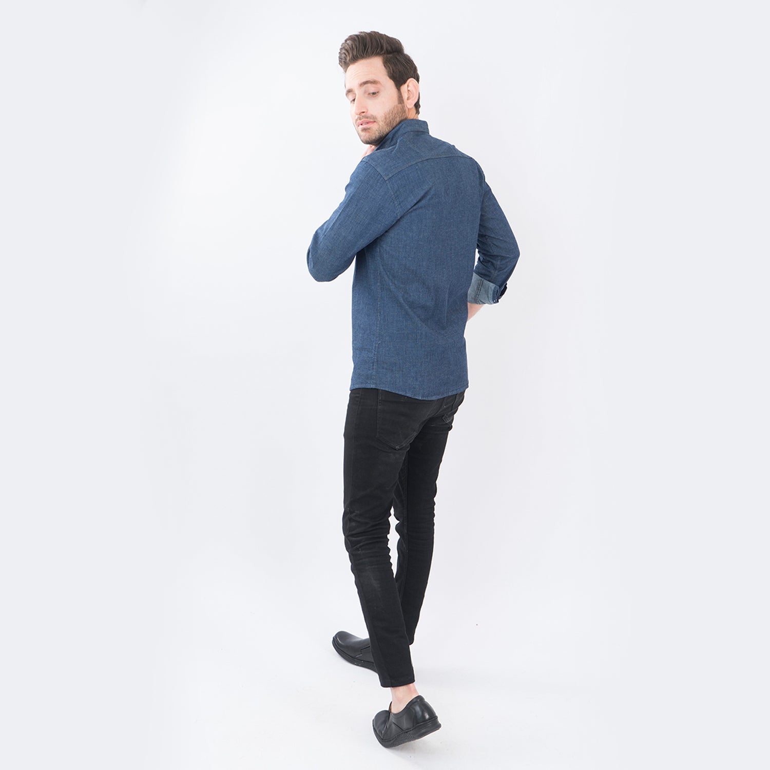 VYBE- Casual Solid Shirts- Denim Dark Blue