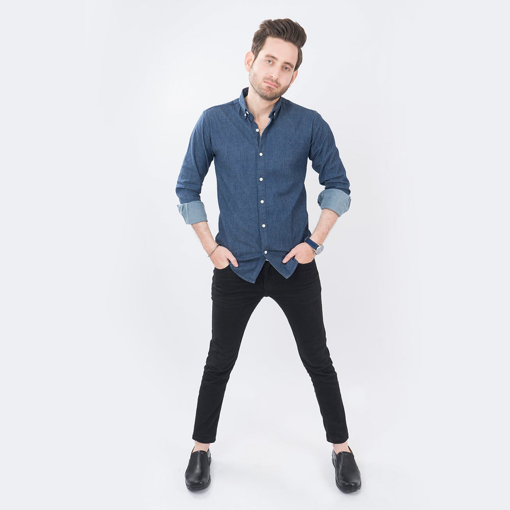 VYBE- Casual Solid Shirts- Denim Dark Blue