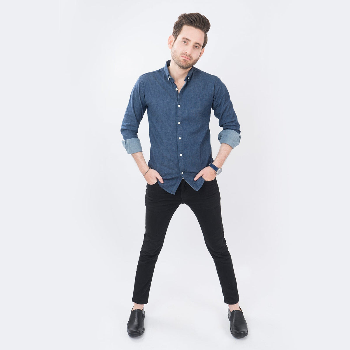 VYBE- Casual Solid Shirts- Denim Dark Blue