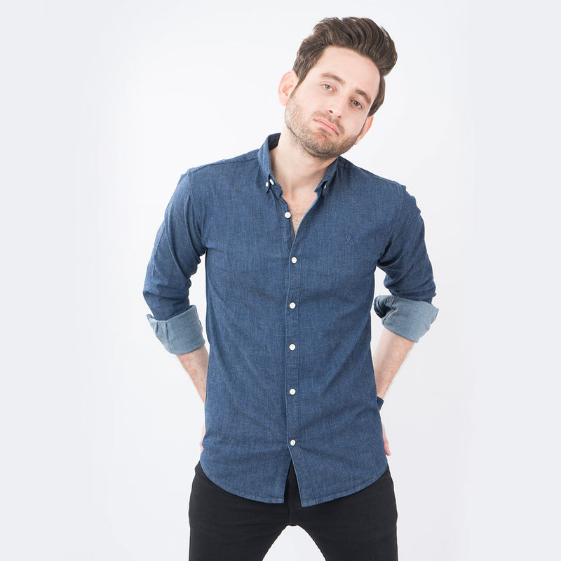 VYBE- Casual Solid Shirts- Denim Dark Blue