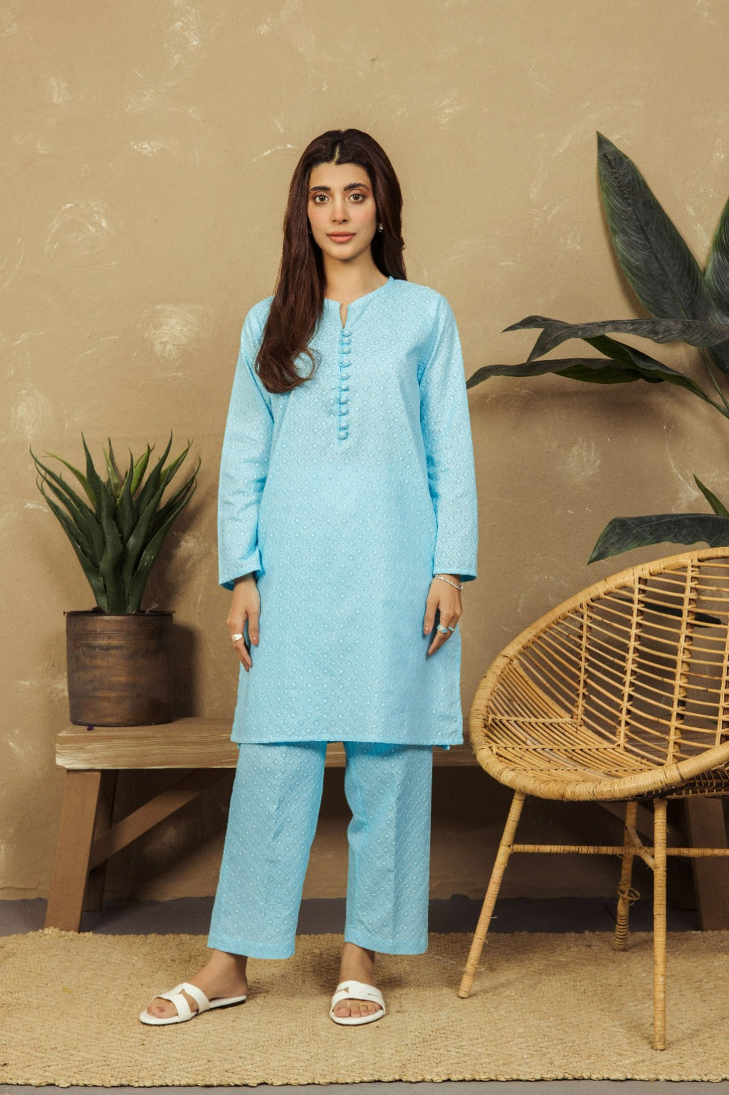 VYBE- Basic Co-Ord-Chikankari Sky Blue