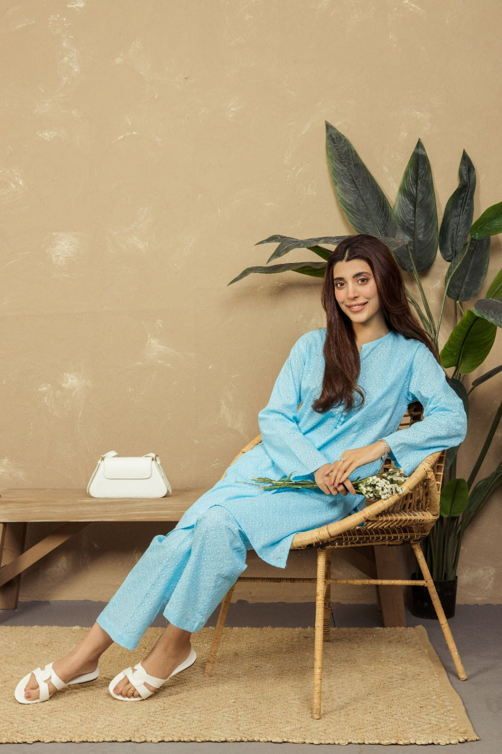VYBE- Basic Co-Ord-Chikankari Sky Blue