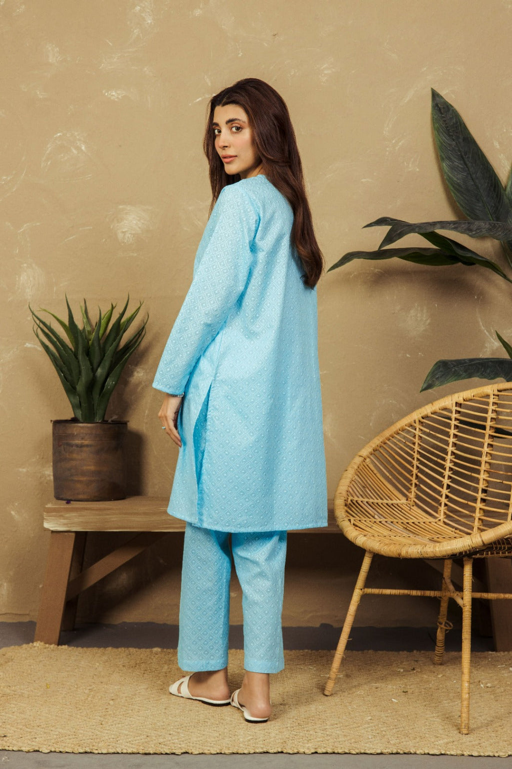 VYBE- Basic Co-Ord-Chikankari Sky Blue