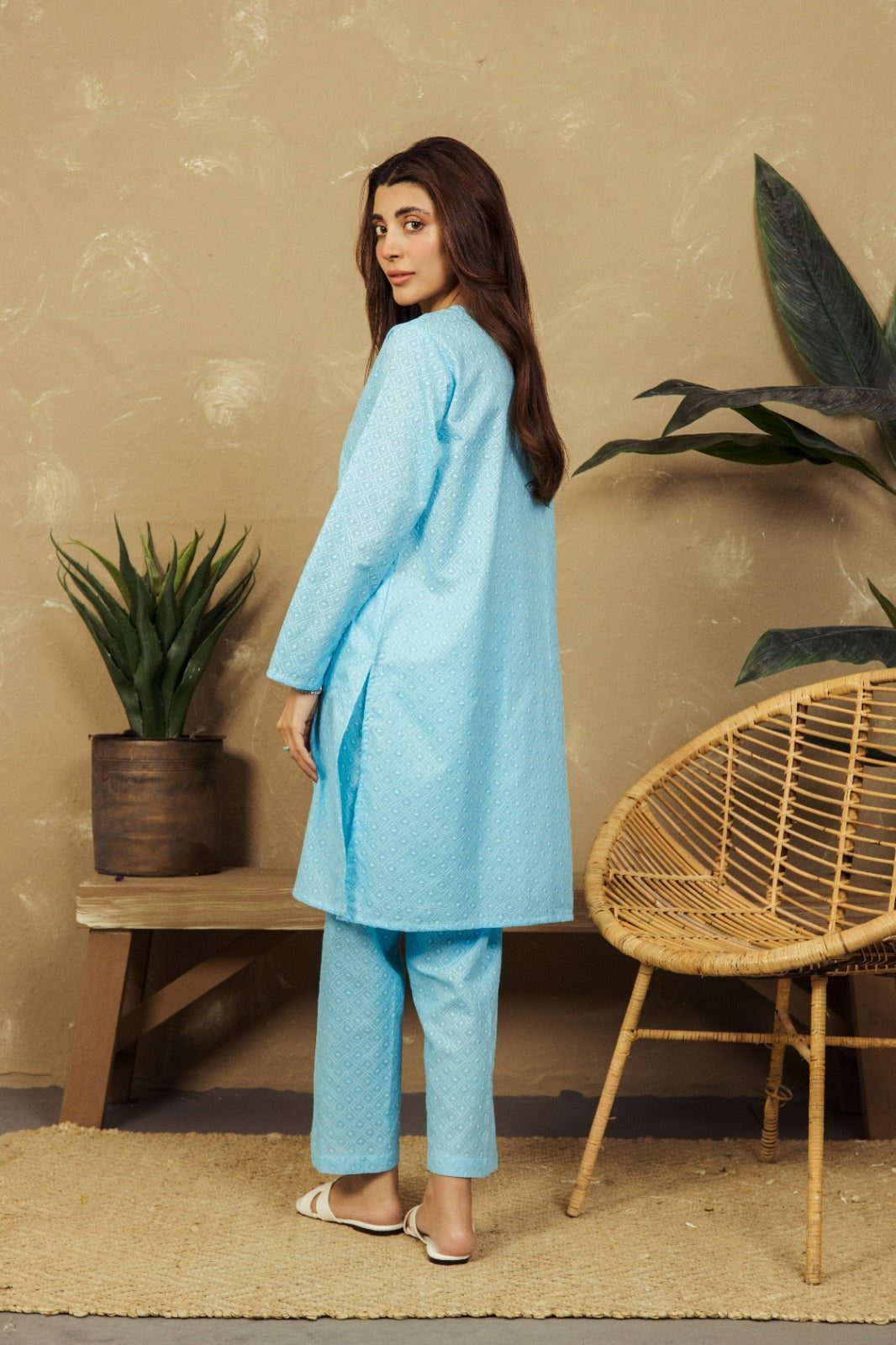 VYBE- Basic Co-Ord-Chikankari Sky Blue