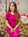 VYBE -  Shocking Pink With Black Big Heart Printed PJ Suit