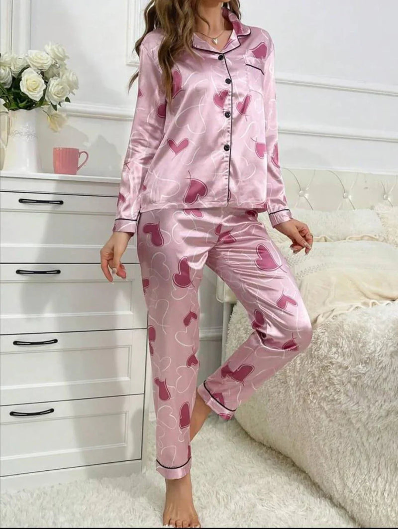 VYBE - Galaxy Pajama Suit Printed Hearts Pink