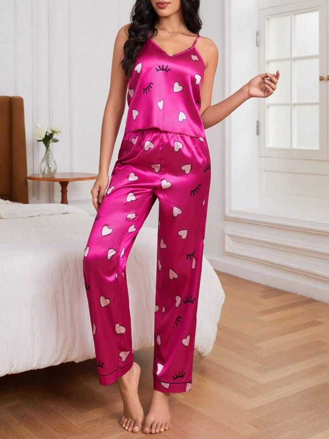 VYBE - PJ SET Cami Silk Printed Pink Heart