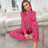 VYBE -  Shocking Pink With Green Herats Printed Pj Suit