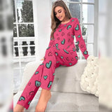 VYBE -  Shocking Pink With Green Herats Printed Pj Suit